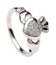 Womens Silver Claddagh Ring Pave Setting