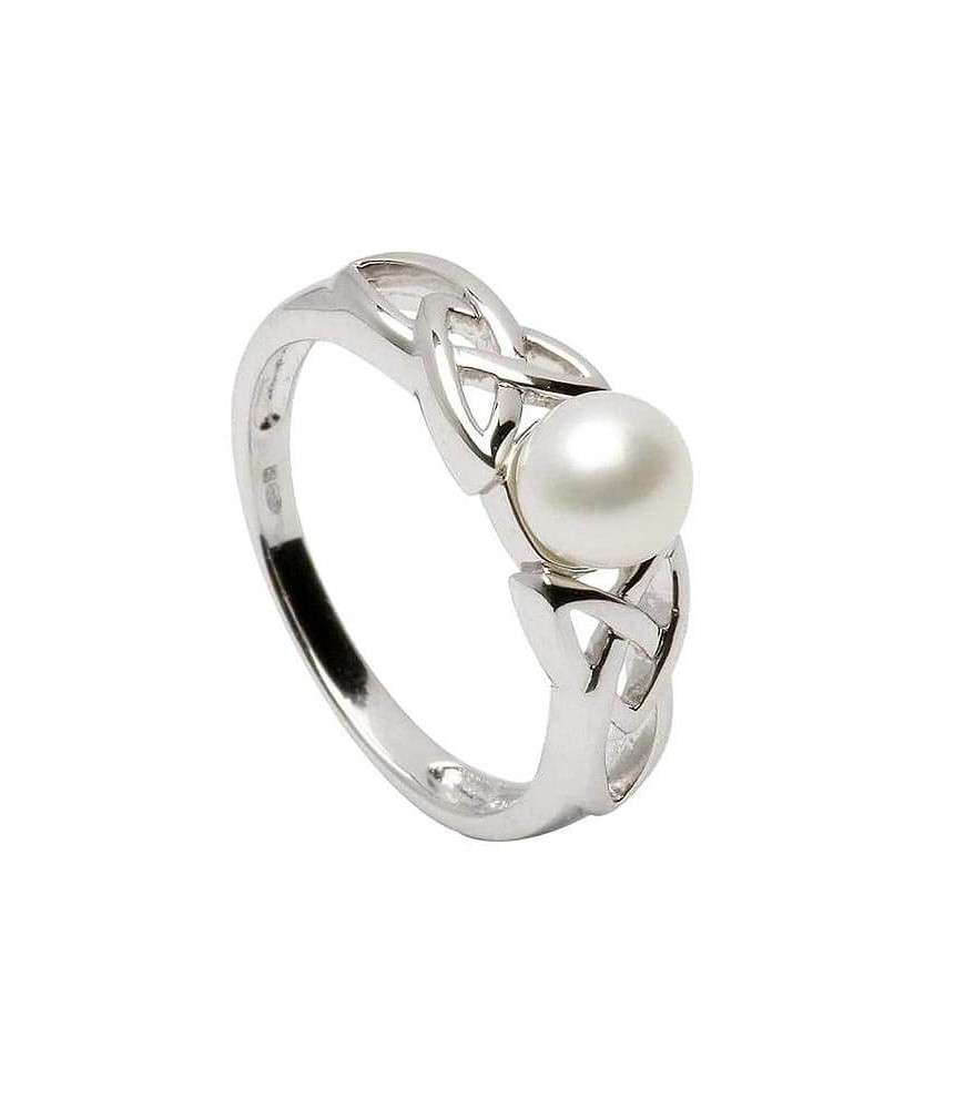 Silver Trinity Knot Ring with Pearl