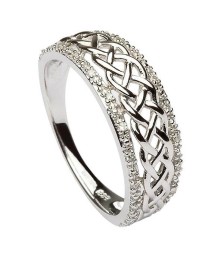Keltischer Knotenring für Damen mit Diamantfelgen - 14K Weißgold