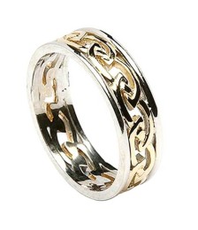 Womens Eternal Celtic Knot Ring with Trim - Yellow with White Trim