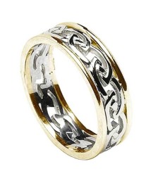 Womens Eternal Celtic Knot Ring with Trim - White with Yellow Trim