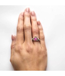 July Birthstone Claddagh Ring - On the finger
