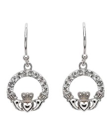 Claddagh Earrings with White Crystals