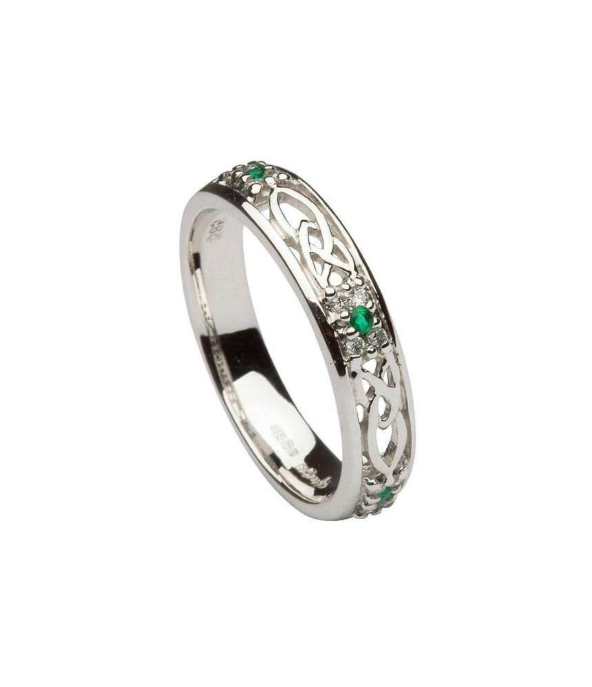 Emerald Trinity Knot Ring - All White Gold