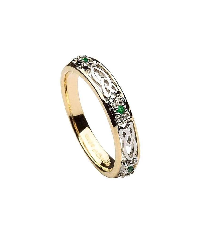 Emerald Trinity Knot Ring - Yellow & White Gold