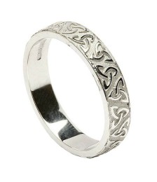 Women's Embossed Trinity Knot Wedding Ring - White Gold or Silver