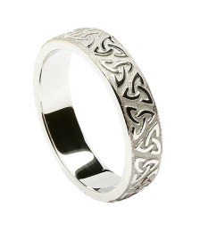 Men's Embossed Trinity Knot Wedding Ring - White Gold or Silver Men's Embossed Trinity Knot Wedding Ring - White Gold or Silver