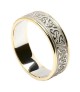 Men's Embossed Trinity Knot Ring with Trim - White with Yellow Gold Trim