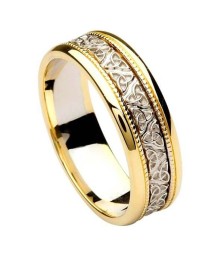 Men's Trinity Knot Wedding Band - White with Yellow Gold Trim