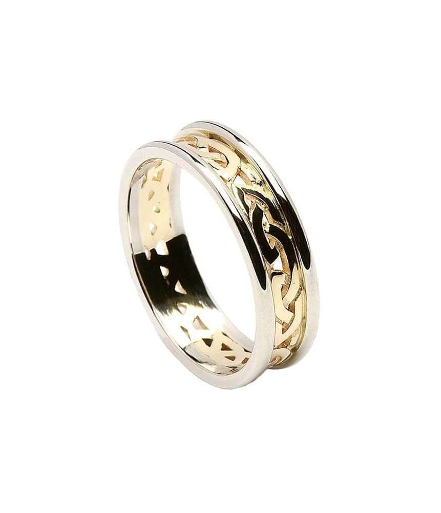 Damen keltischer Knoten Ring mit Trim - gelb mit Weißgold-Besatz