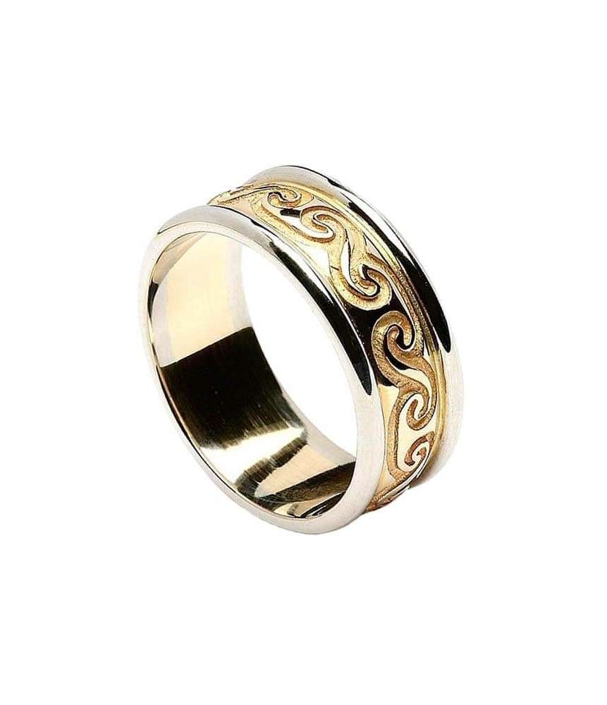 Celtic Spiral Band with Trim - Yellow with White Gold Trim