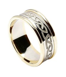 Men's Engraved Celtic Knot Ring with Trim - White with Yellow Trim