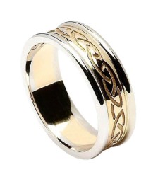 Women's Engraved Celtic Knot Ring with Trim - Yellow with White Trim