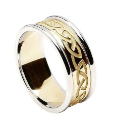 Men's Engraved Celtic Knot Ring with Trim - Yellow with White Trim