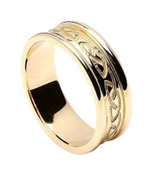 Women's Engraved Celtic Knot Ring with Trim - All Yellow Gold
