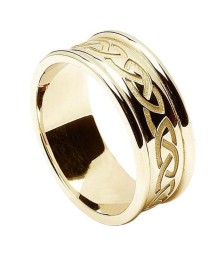 Men's Engraved Celtic Knot Ring with Trim - All Yellow Gold