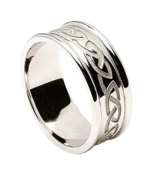 Herren eingraviert keltischer Knoten Ring mit Zier - alles weiße Gold