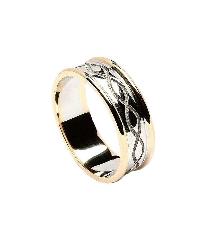 Engraved Spiral Ring with Trim - White with Yellow Gold Trim