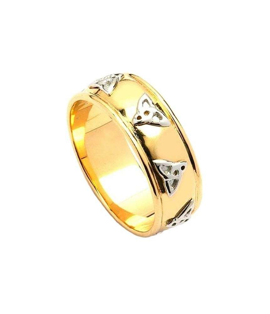 Polierte Trinity Knoten Ehering - gelb mit Weißgold