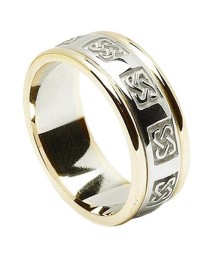Bague de mariage celtique pour homme avec garniture - Blanc avec bordure en or jaune