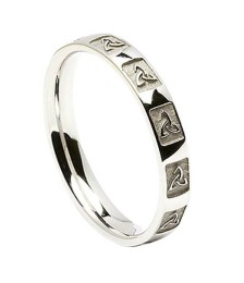 Women's Carved Trinity Knot Wedding Ring - White Gold or Silver