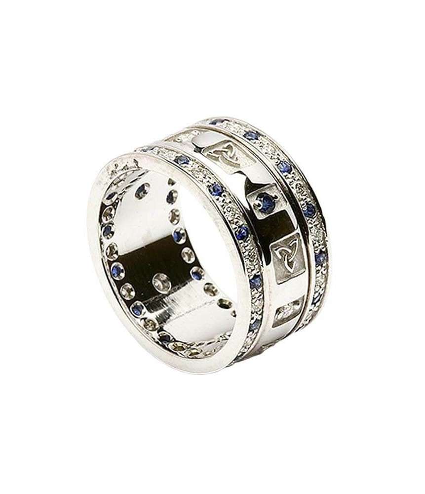 Trinity Ring with Sapphires and Diamonds - All White Gold