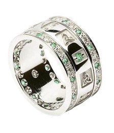 Dreifaltigkeits ring mit Smaragden und Diamanten - Alles weißes Gold