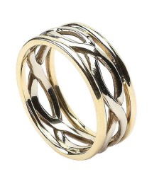 Damen Unendlichkeit Knoten Ring mit Trim - Weiß und Gelbgold