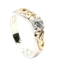 Trinity Shoulder CZ Ring - Silver and 10k Gold
