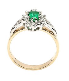 Emerald Diamond Cluster Engagement Ring - Side View
