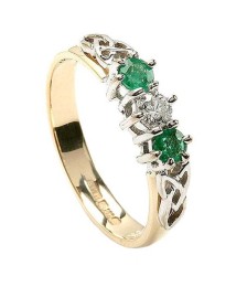 Smaragd und Diamant Drie Stein Ring