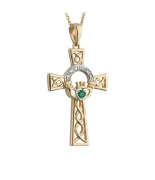 Emerald Claddagh Cross Pendant