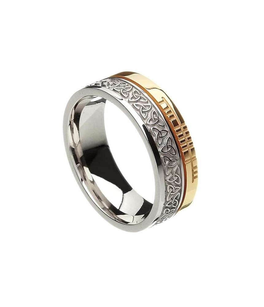 Ogham Trinity Knot Faith Ring - White & Yellow Gold