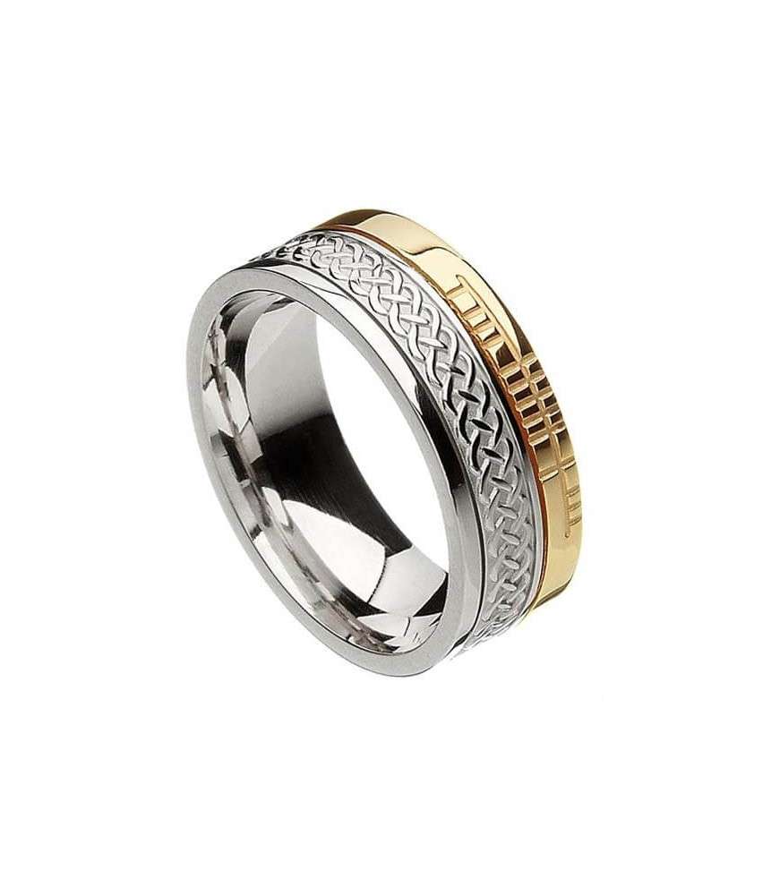 Ogham noeud celtique anneau foi - or blanc et jaune