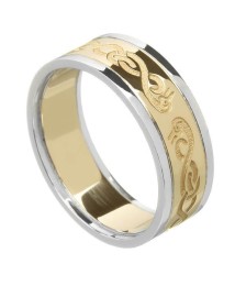 Women's Celtic Swan Ring with Trim - Yellow with White Gold Trim