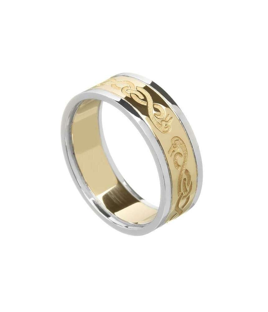 Damen keltischer Schwan Ring mit trim - gelb mit weißem Gold trim