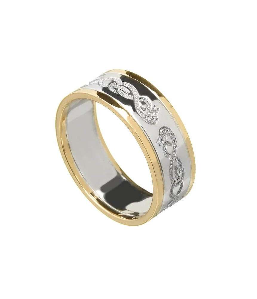 Damen keltischer Schwan Ring mit trim - Silber oder Weißgold mit Gelbgold trimmen