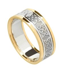 Women's Celtic Lover's Knot Band with Trim - White with Yellow Trim