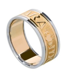 Men's Claddagh Soulmate Ring with Trim - Yellow with White Trim Men's Claddagh Soulmate Ring with Trim - Yellow with White Trim