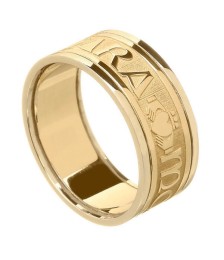 Men's Claddagh Soulmate Ring with Trim - All Yellow Gold
