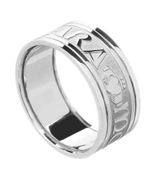 Men's Claddagh Soulmate Ring with Trim - All White Gold