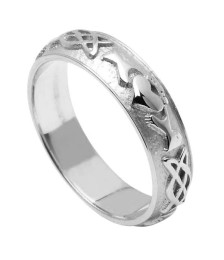 Women's Embossed Claddagh Wedding Ring - White Gold