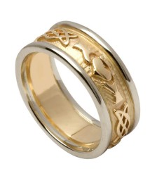 Femmes anneau de mariage Claddagh en relief avec garniture en or blanc