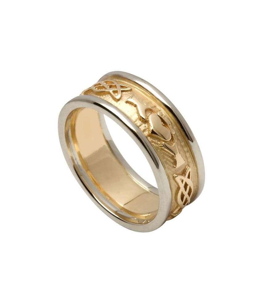 Femmes anneau de mariage Claddagh en relief avec garniture en or blanc