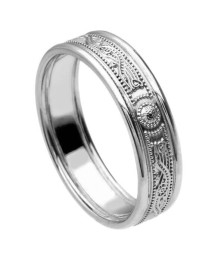 Narrow Warrior Ring with Trim - All White Gold