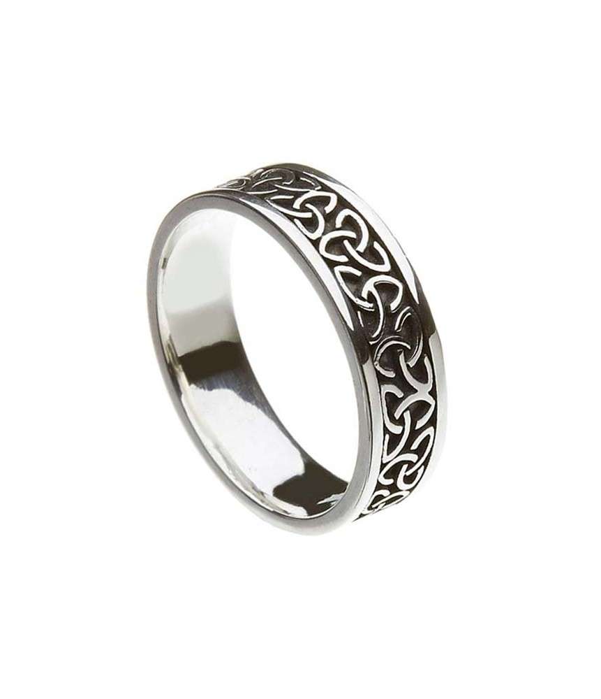Unisex Solid Trinity Knot Wedding Ring - Oxidised Silver