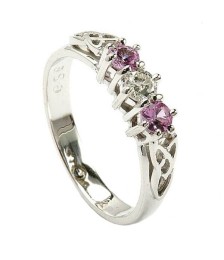 Pink Sapphire Three Stone Ring - White Gold