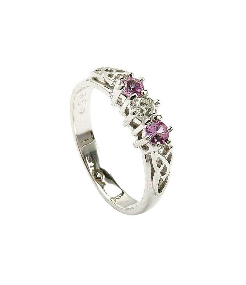 Pink Sapphire Three Stone Ring - White Gold