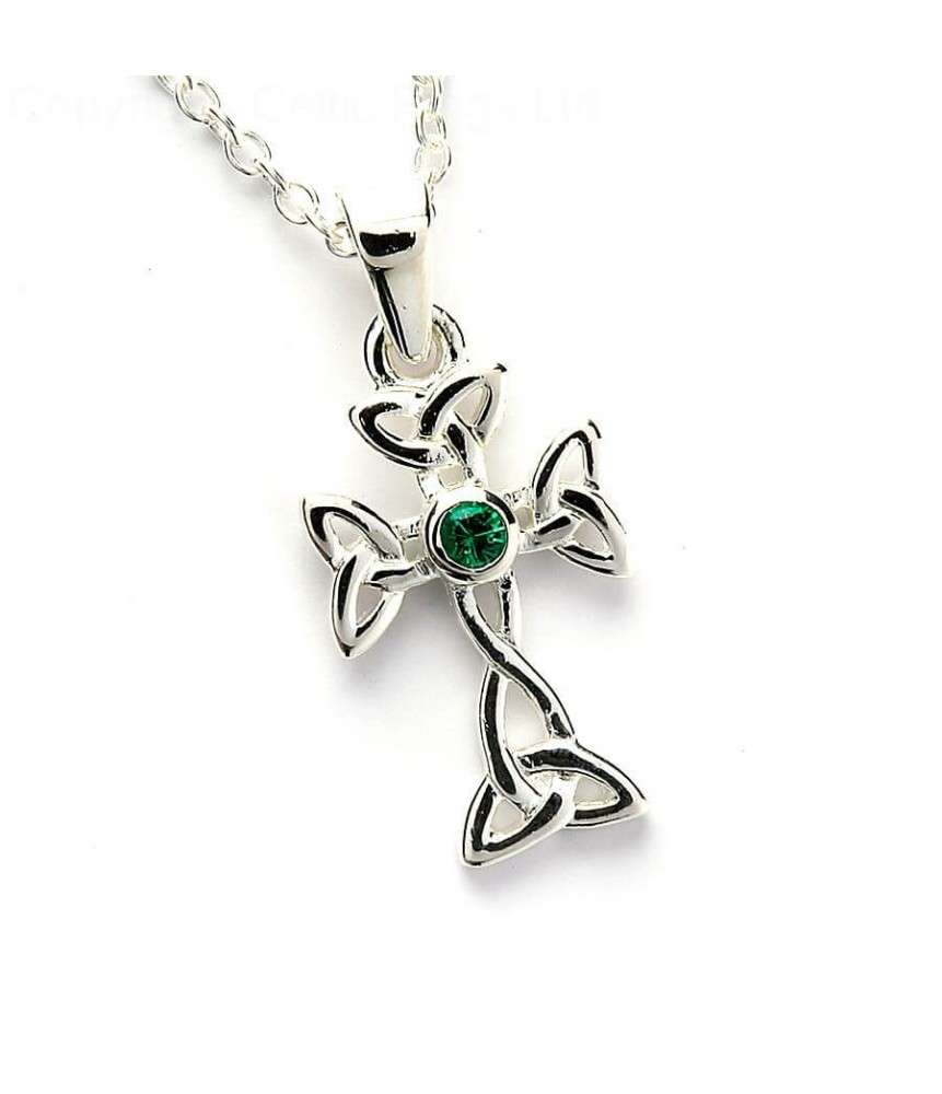 Emerald Celtic Cross - Silver