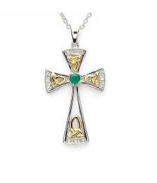 Emerald Trinity Cross - Silver